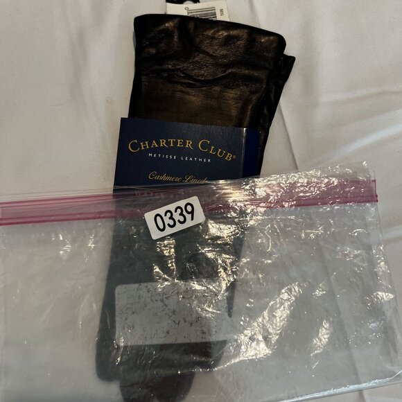 NWT Charter Club Womens Leather Gloves 7 1/2 blk Cashmere Lined Water Resistant - Picture 4 of 4